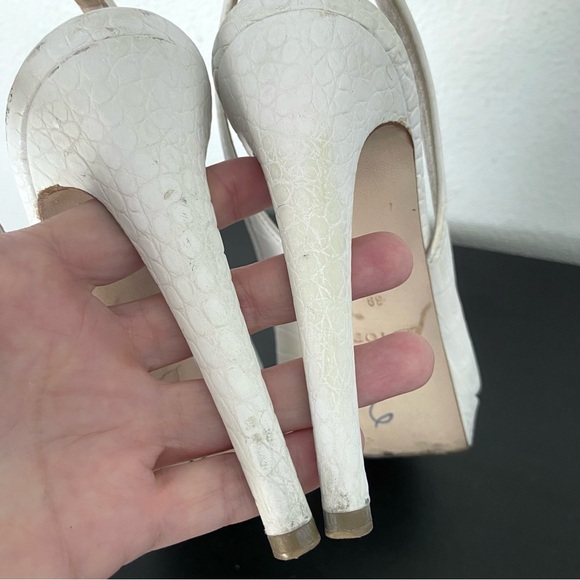 Christian Dior Vintage Croc Embossed Peep Toe Pumps Sling Back - Picture 10 of 14